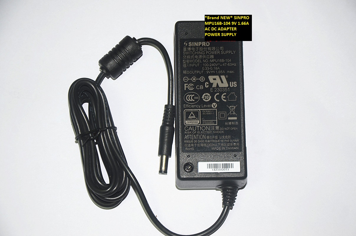 *Brand NEW* SINPRO MPU16B-104 9V 1.66A AC DC ADAPTER POWER SUPPLY